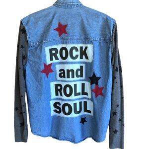 Upcycled Denim Jacket: Women's M, Rock and Roll Patches & Stars, Concert Shirt